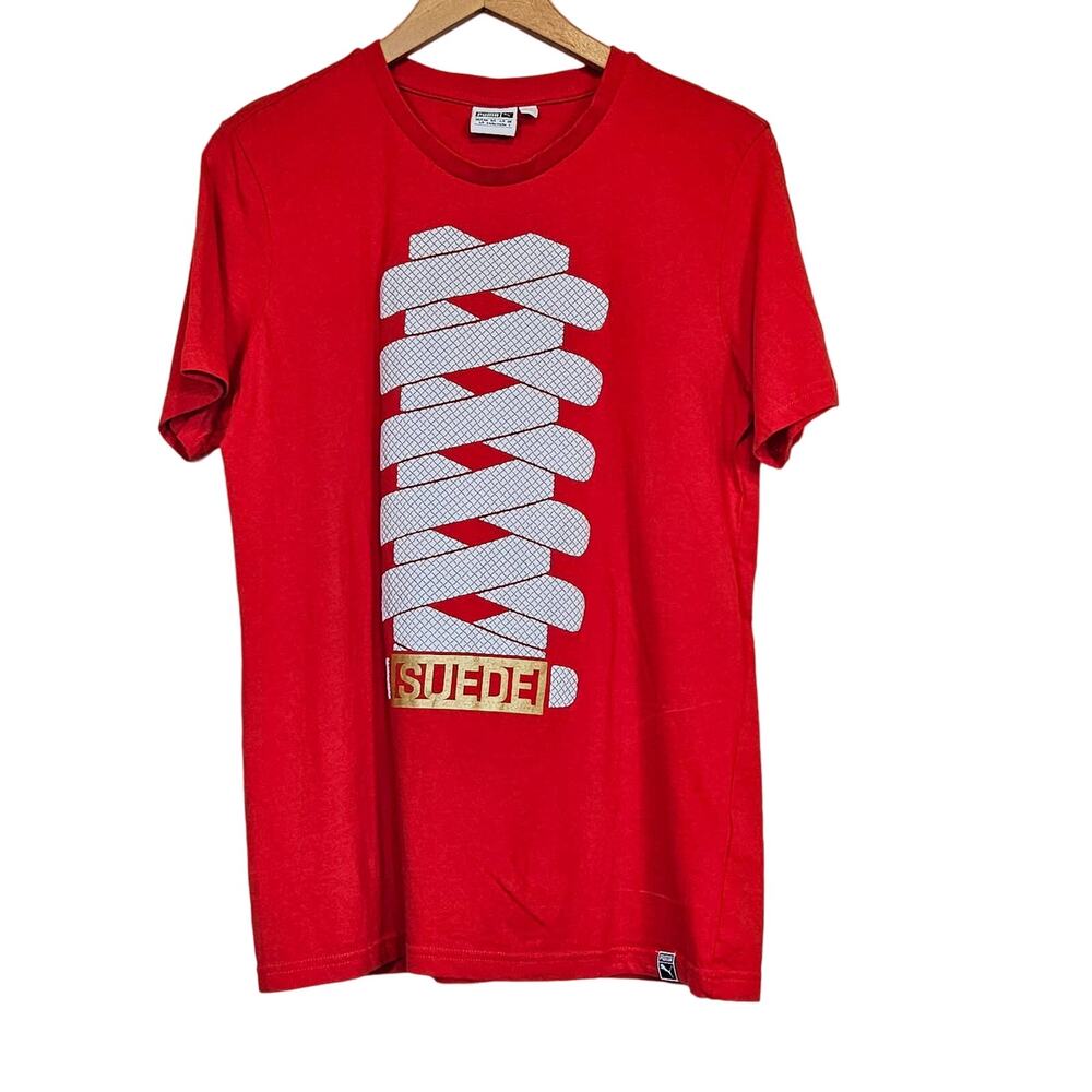 Puma Suede Tee Short Sleeved T-Shirt Top Red Men's Small